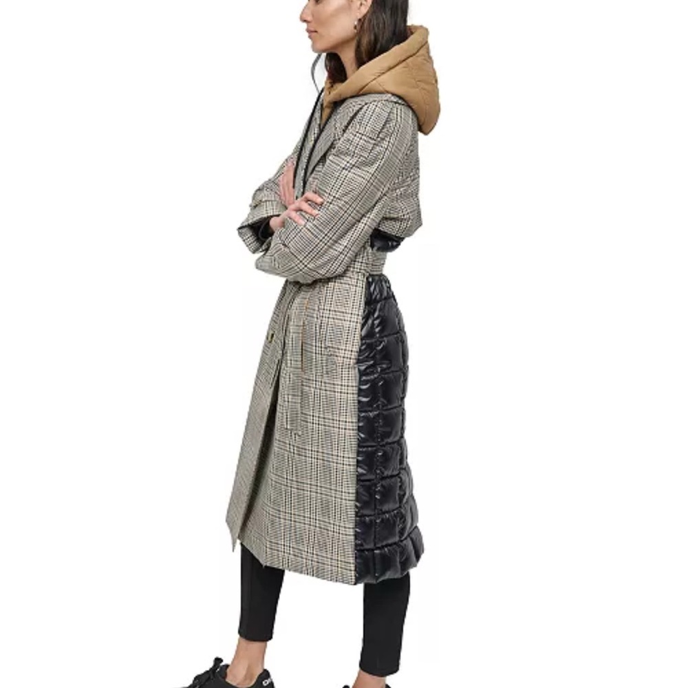 DKNY Jeans Women's Mixed-Media Puffer Trench Coat - Picture 4 of 10